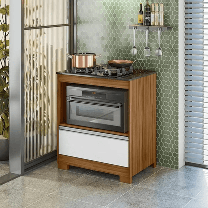 Balcão Cooktop NT 3110 Para Fogão de Até 4 Bocas Com 1 Gaveta Notável Freijó Trend/ Branco New
