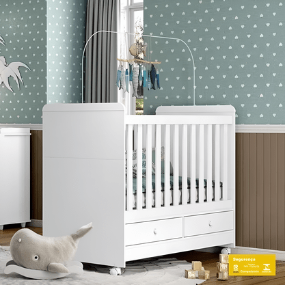 Berço Henn Aquarela Minicama 3 em 1 Com 2 Gavetas I16-119 – Branco/Cristal