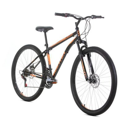 Bicicleta Aro 29 Houston Netuno-S Quadro Aço Carbono Freio a Disco 21 Marchas Preta Com Adesivo Laranja