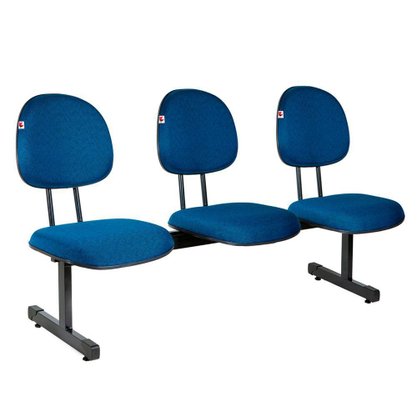 Cadeira Longarina Executiva 3 Lugares Só Aço (PA 1360) Tecido- Azul