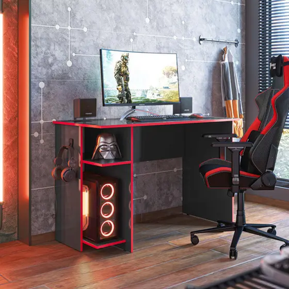 Mesa Qmovi (3875) P/escritorio e Gamer Preto Fosco/vermelho