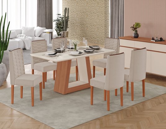 Mesa Tuboarte Heloize 1,80 Vid+mdf 6c Coral Fre Off Whi Off Whi Roma
