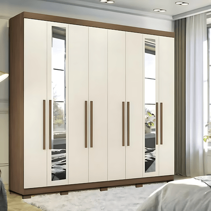 Roupeiro Santos Andirá Master New 8.4 Com 8 Portas e 4 Gavetas Com Espelho e Pés – Jatobá Areia