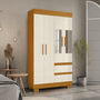 Roupeiro ACP Maya Com 4 Portas 2 Gavetas Com Espelho - Cinamomo/Off White