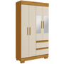 Roupeiro ACP Maya Com 4 Portas 2 Gavetas Com Espelho - Cinamomo/Off White
